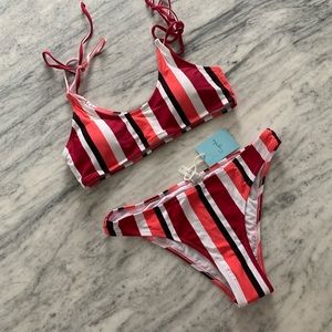Cupshe Red & White 2 Piece Stripped Bikini